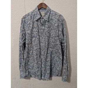 ROPER Men's Pearl Snap Shirt M Gray Blue Floral Paisley Western Rodeo
